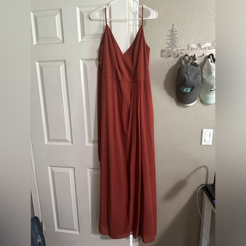 Terracotta David’s bridal bridesmaids dress